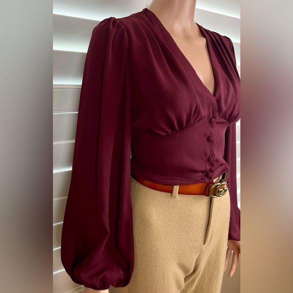 NWT~Burundy Balloon Sleeve Blouse Sz S, by Shinestar - Picture 3 of 9